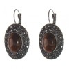 Clearance Tiger's Eye Earrings in Silver-Plated Foliate Drop Setting, Oval Stone 2.5×1.9 cm, Length 3.5 cm