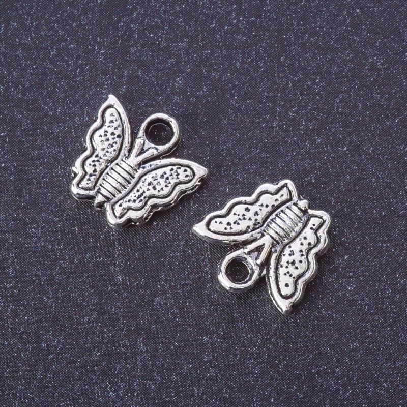 Findings Butterfly Pendant silver metal color d 13x13mm pack 20g +/-20pcs