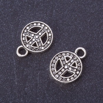 Findings Peace Sign Coin Pendant silver metal color d 17x13mm pack 20g +/-16pcs