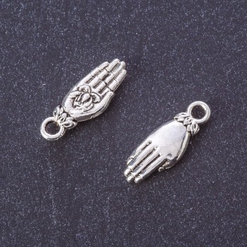 Findings Palm with Rose Pendant silver metal color L 18x6mm pack 20g +/-24pcs