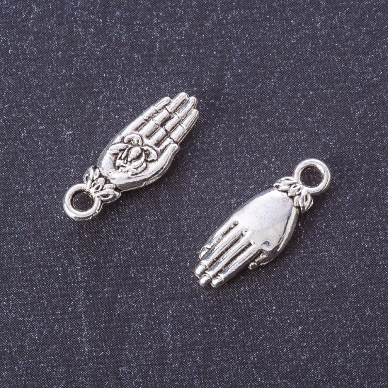 Findings Palm with Rose Pendant silver metal color L 18x6mm pack 20g +/-24pcs