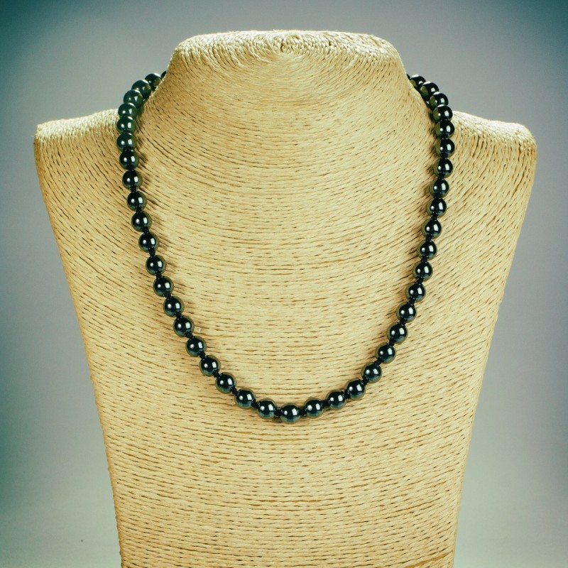 Natural Stone Necklace Hematite Smooth Bead, Length 45cm, Diameter 8mm
