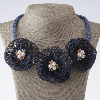 "Marigolds" Cord Necklace, Fashion Textile, Blue, 48-55cm length