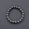Natural Stone Bracelet Hematite on Elastic Band, Smooth Bead, Diameter 10mm