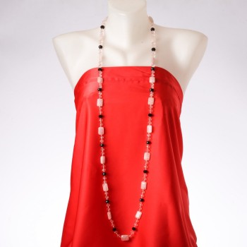 Clearance Long Necklace “Orion's Constellation” Natural Rose Quartz Stone, “Czech Crystal”, 120cm Length