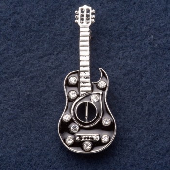 "Banderas Guitar" Brooch, 5x2cm, black enamel, gray metal