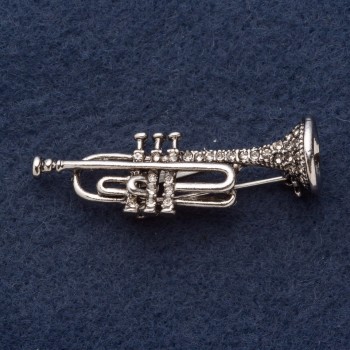 "Trumpet" Brooch, 5x1.5cm, rhinestones, gray metal