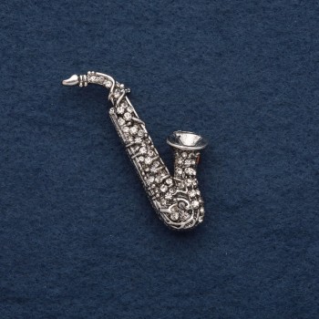 "Saxophone" Brooch, 5x2cm, gray metal
