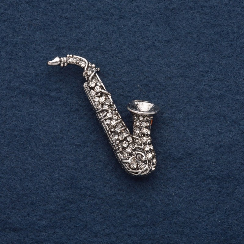 "Saxophone" Brooch, 5x2cm, gray metal