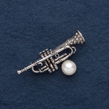 "Trumpet" Brooch, 5.5x2cm, light gray metal
