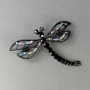 "Dragonfly Queen of the Night" Brooch, 5x6 cm, Black Metal, Colored Rhinestones