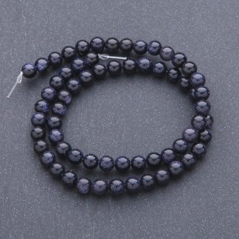 Aventurine Beads "Blue Sand Night of Cairo" on thread, smooth round beads, diameter 6mm, length 37 cm