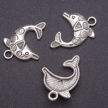 Dolphin Pendant Finding, Diameter 4mm, Length 31mm, Gray Metal, Pack 20g +/-8pcs