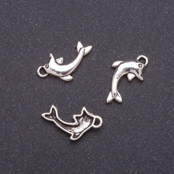 Dolphin Pendant Finding, Width 11mm, Gray Metal, Pack 20g +/-34pcs
