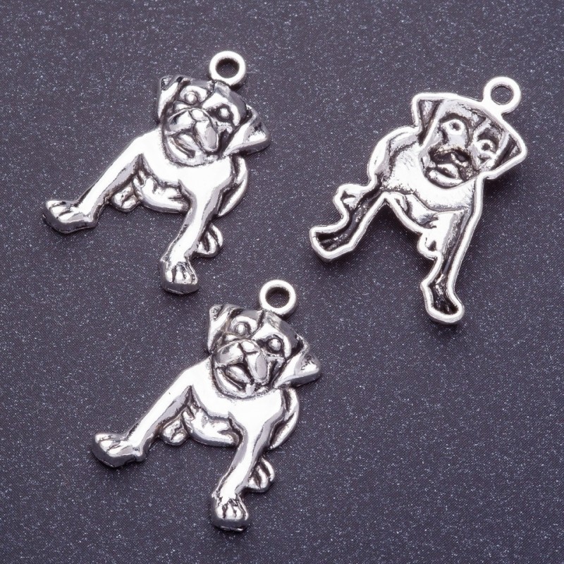 Bulldog Dog Pendant Finding, L 5mm d1-1.5mm, Silver Color, Pack 20g +/-11pcs