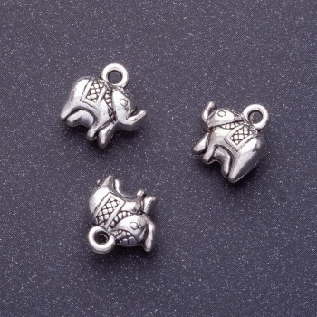 Elephant Pendant, 11mm, Hole 1.5mm, Silver Color, Pack of 20g (+/-11 pcs)