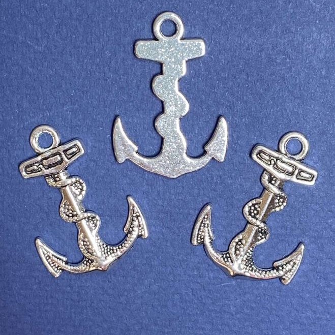 Anchor Pendant Charm, 35mm Length, Hole d1-3mm, Silver Color, Pack of 7pcs