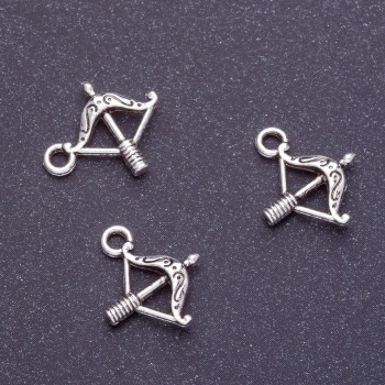 Crossbow Pendant Finding, Length 16mm, Hole 1-1.5mm, Silver Color, Pack 20g +/-42pcs