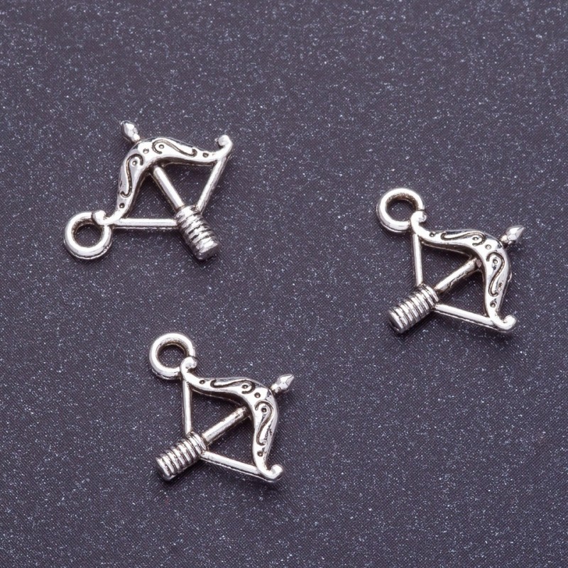 Crossbow Pendant Finding, Length 16mm, Hole 1-1.5mm, Silver Color, Pack 20g +/-42pcs