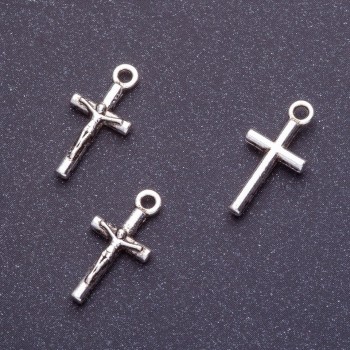 Crucifix Cross Pendant Finding, Length 18mm d1-1.5mm, Silver Color, Pack 20g +/-35pcs