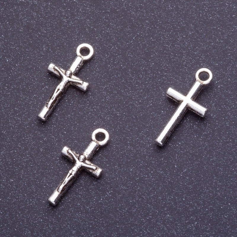 Crucifix Cross Pendant Finding, Length 18mm d1-1.5mm, Silver Color, Pack 20g +/-35pcs