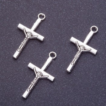 Crucifix Cross Pendant Finding, Length 28mm d1-1.5mm, Silver Color, Pack 20g +/-19pcs