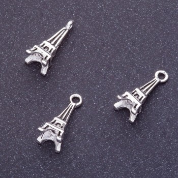 Eiffel Tower Pendant Finding, Length 16mm d1-1.5mm, Silver Color, Pack 20g +/-23pcs