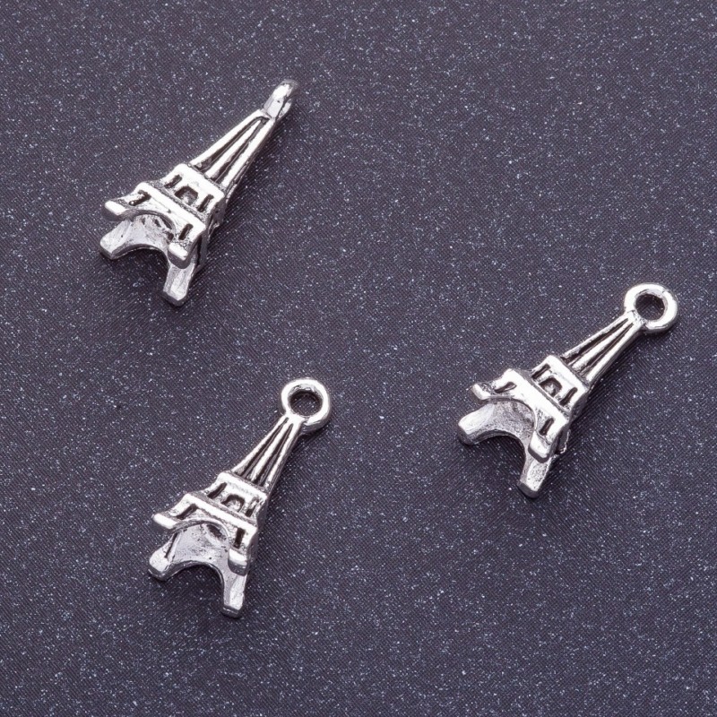 Eiffel Tower Pendant Finding, Length 16mm d1-1.5mm, Silver Color, Pack 20g +/-23pcs