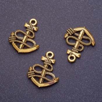 Anchor Pendant Finding, Length 24mm d1mm, "Antique Gold" Color, Pack 20g +/-11pcs