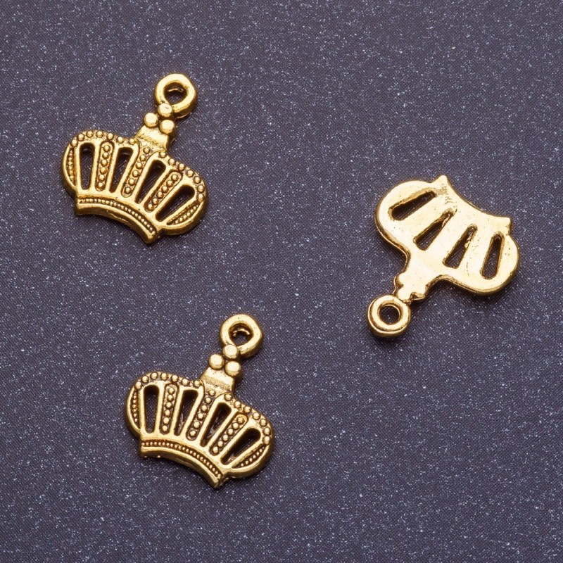 Crown Pendant Finding, Length 14mm d1-1.5mm, Antique Gold Color, Pack 20g +/-23pcs