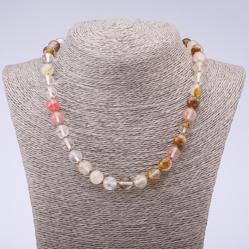 Natural Stone Necklace Chalcedony, Diameter 10mm, Length 45cm
