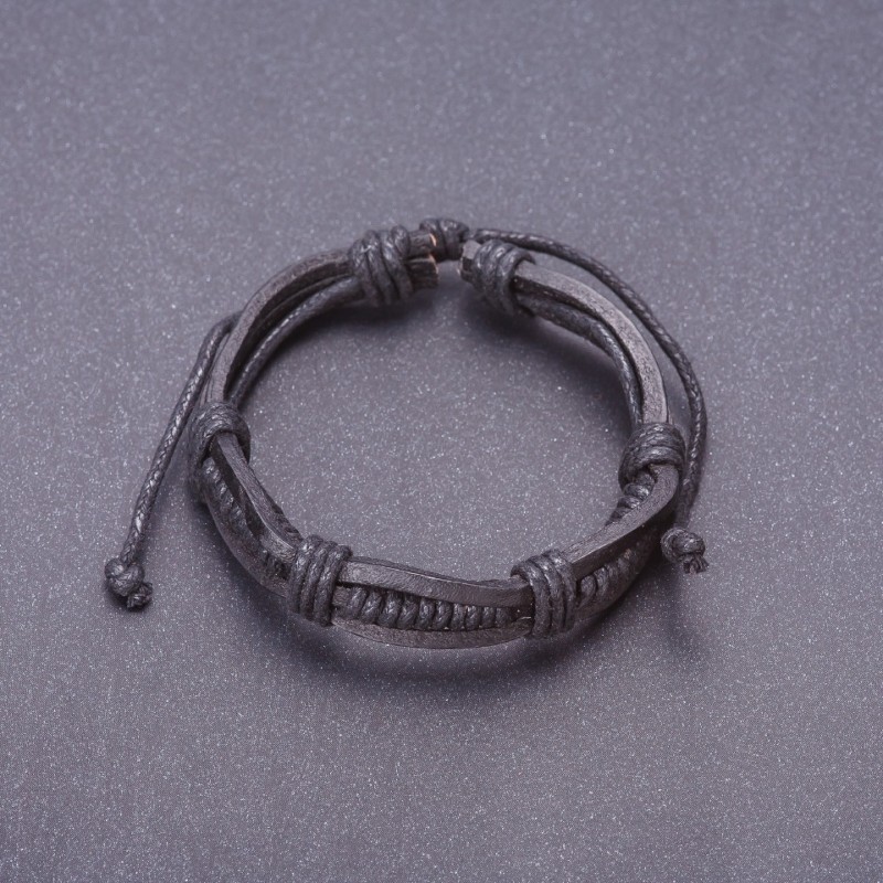 Bracelet "Pathfinder", Black Eco-Leather, Adjustable Closure