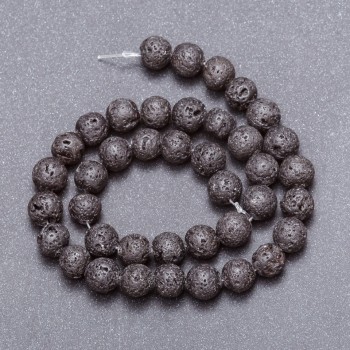 Natural Lava Stone Beads on a String, Diameter 10mm +/-, Length 37cm