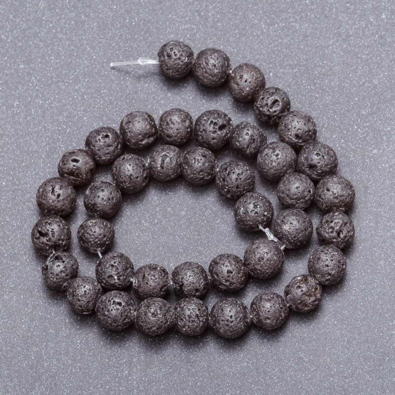 Natural Lava Stone Beads on a String, Diameter 10mm +/-, Length 37cm