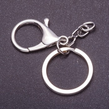 Price per Pack /10pcs. Keychain Base with Two Attachments — Lobster Clasp + Ring, Diameter 3cm, Length 5cm