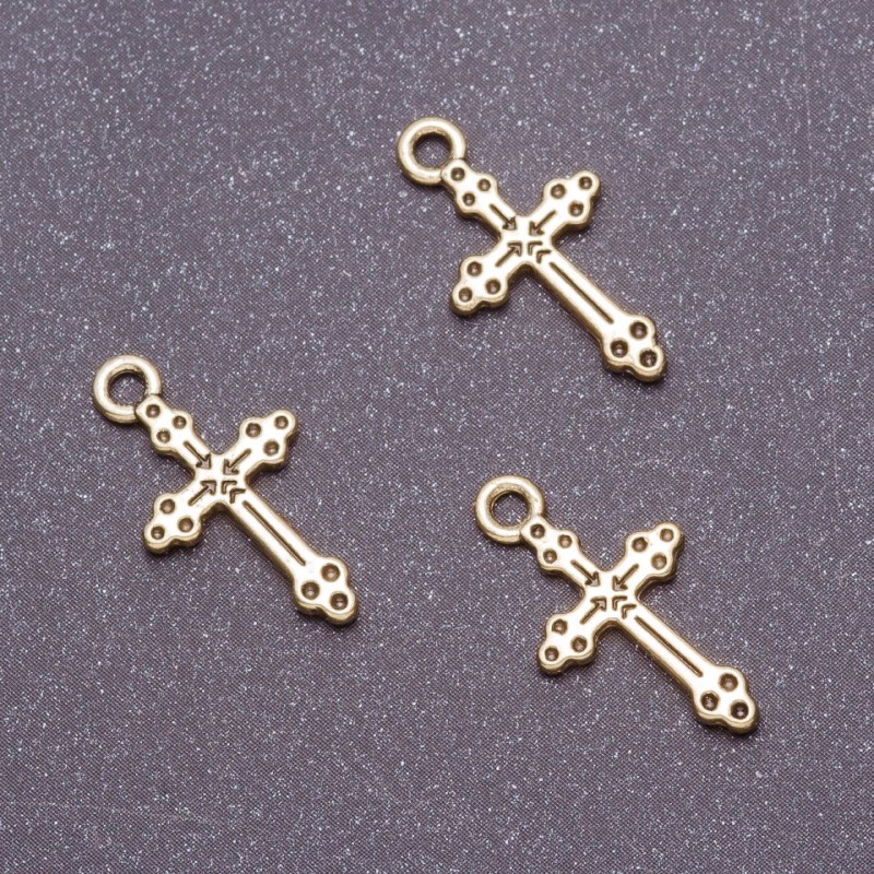 Finding Pendant Small Cross, diameter 12mm, length 20mm, metal "Bronze" Pack 20g +/-36pcs