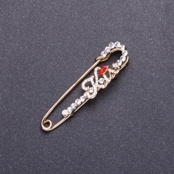 "Kiss" Stick Brooch, Gold-Tone Metal, 5.8x1.4 cm
