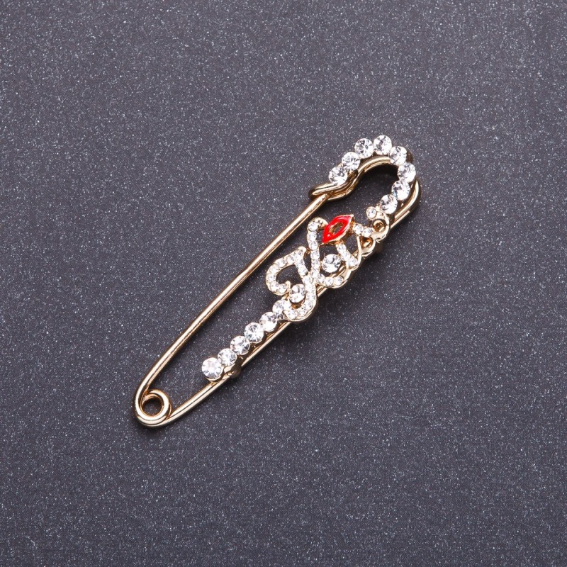 "Kiss" Stick Brooch, Gold-Tone Metal, 5.8x1.4 cm