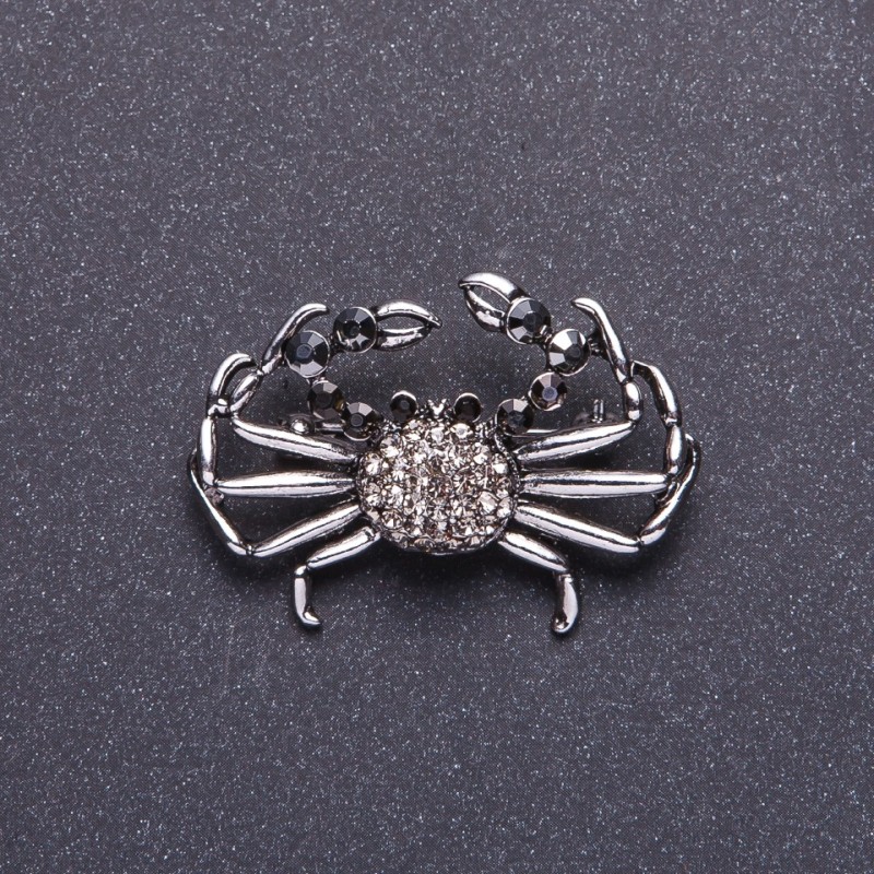 Diamond Crab Brooch, silver-tone metal, 4x2.7cm