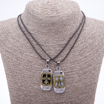 Love Friendship Pendant Set on Cord, Length 45cm, Metal Color “Silver and Bronze”