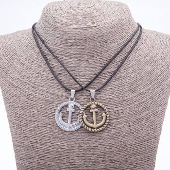 Anchor Friendship Pendant Set on Cord, Length 45cm, Metal Color “Silver and Bronze”