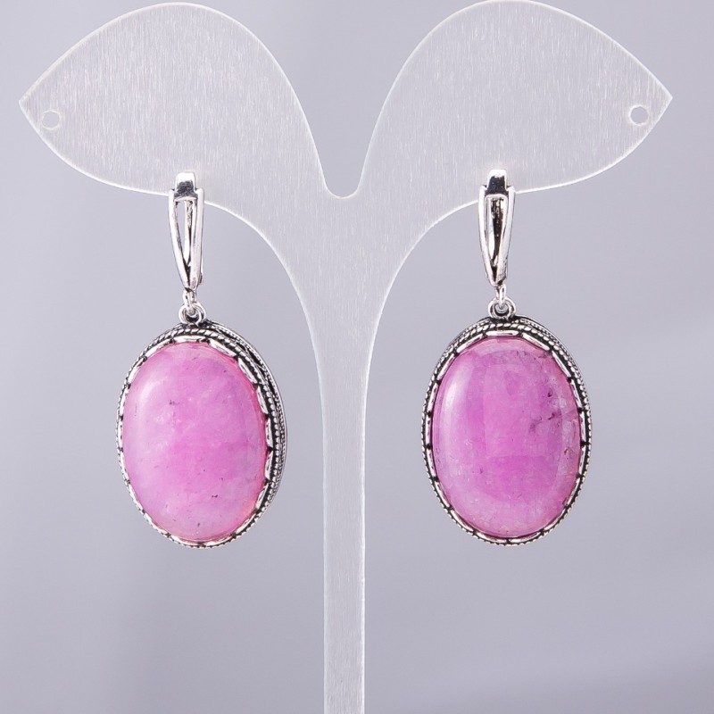 Earrings "Amethyst" (Faux), Prong Setting, Oval Stone 2.7x2.0cm, Length 4.5cm
