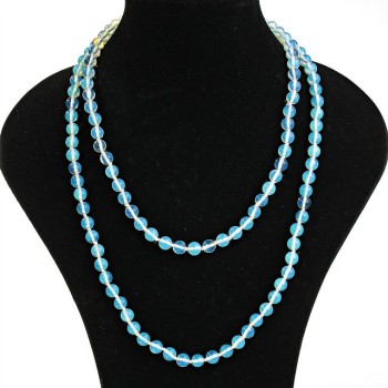 Long Moonstone Necklace, Smooth Round Beads, diameter 8mm, length 118cm
