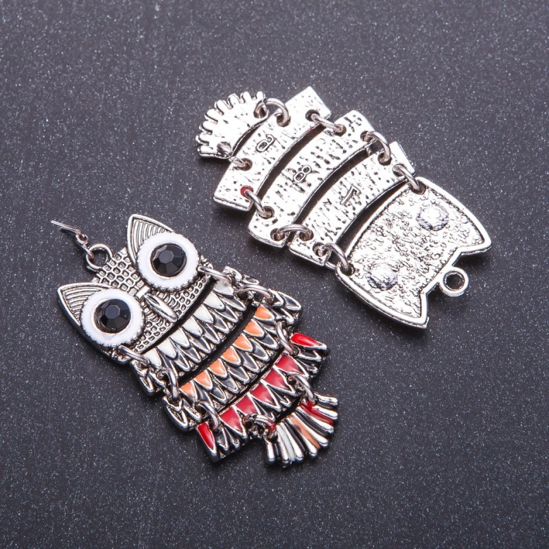 Owl Pendant, Colored Enamel, 5cm Length