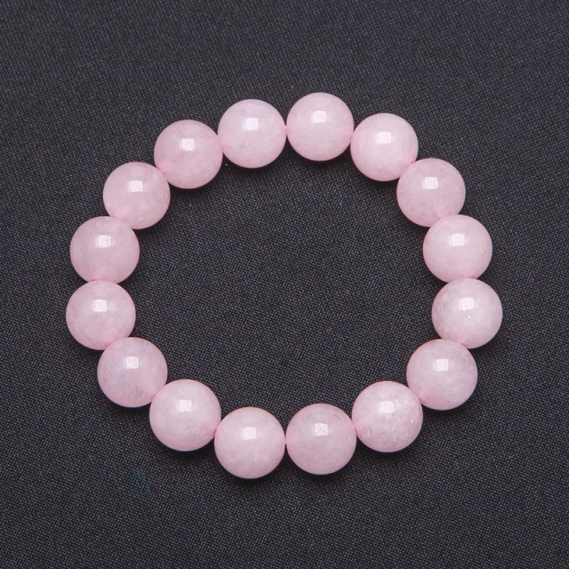 Bracelet on Elastic Natural Rose Quartz Smooth Ball, diameter 12mm+