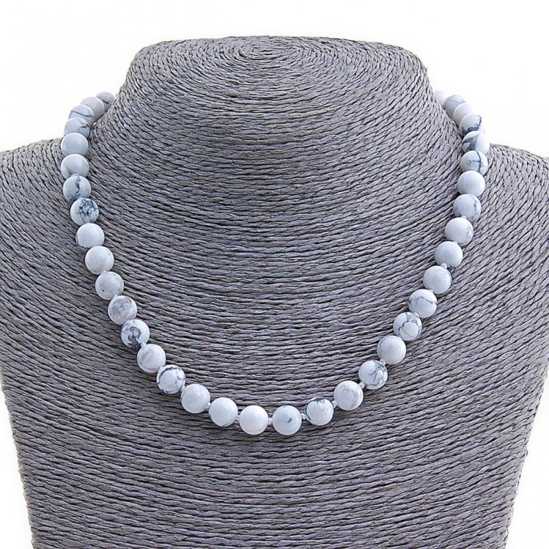 Cacholong Necklace, Natural Stone, 8mm Bead, 45cm+ Length