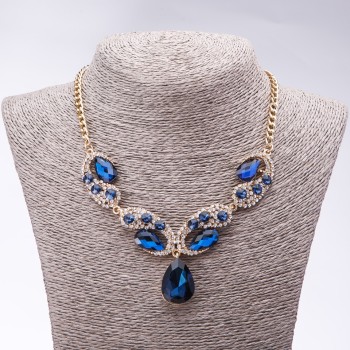 Evening Necklace with Blue Crystals "Precious Drops", 42-49cm length