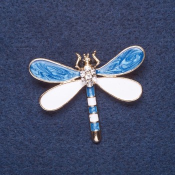 "Dragonfly" Brooch, White and Light-Blue Enamel, Gold-Tone Metal, 4.5x3.5 cm