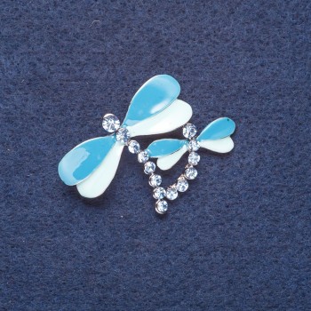 "Dragonflies" Brooch, Textured Enamel, Silver-Tone Metal, 4x2.5 cm