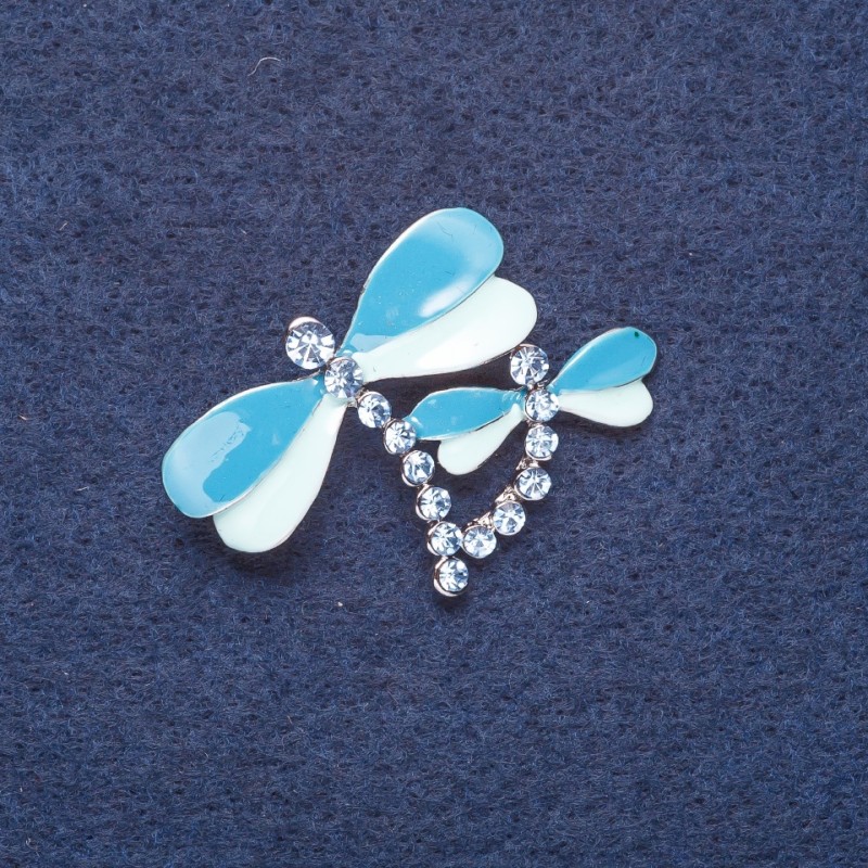 "Dragonflies" Brooch, Textured Enamel, Silver-Tone Metal, 4x2.5 cm